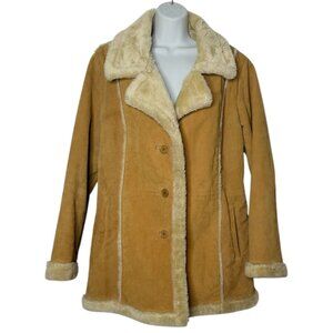 Vintage Leather Penny Lane Coat Suede Faux Fur Lining Mid-Length Brown XL 90s